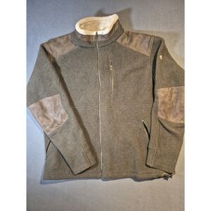 Kuhl Alpenwurx Jacket Mens XXL Green Full Zip Fleece Suede Trim 3173 Heavyweight